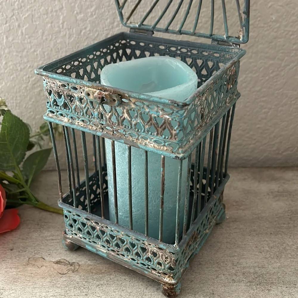 Vintage Inspired Shabby Chic Cottage Farmhouse Rustic Distressed aqua lantern